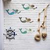 4 Pcs Wooden Mermaid Beach Wall Decor Rustic Nautical Swimming Mermaid