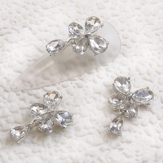 3Pcs Nail Charms Sparkling Stunning Visual Effect Ultra-Light Creative Shape Wide Application DIY Alloy Shiny Bow-knot Rhinestone Nail Art Decorations