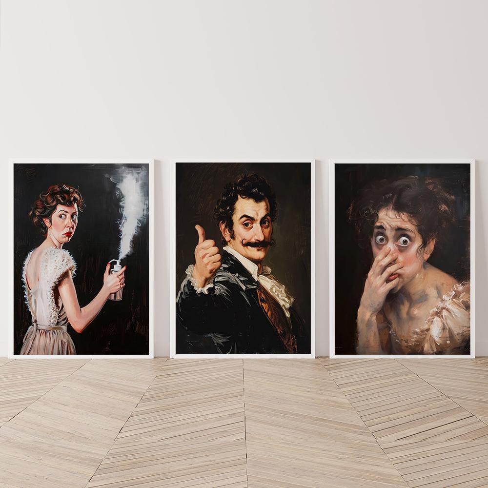 Abstract Vintage Funny Woman Portraits Posters Print Canvas Painting Wall Art Stinky Bathroom Pictures For WC Toilet Room Decor