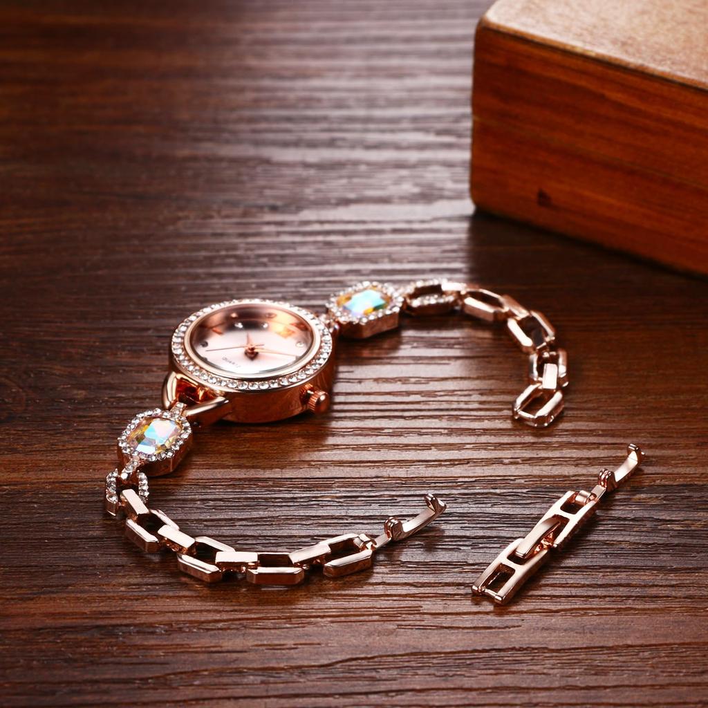 Bracelet Watch with Diamonds and Colored Roman Sunrise Analog Quartz Round Stylish Accessory Day Gift Women's Stones Small, Waterproof, Numerals,