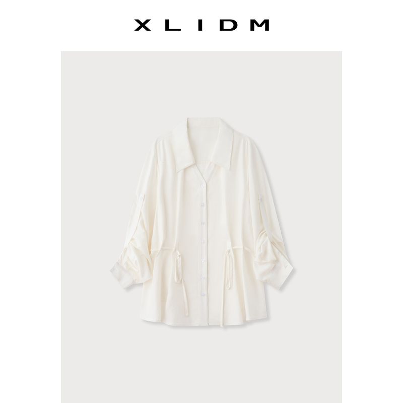 

Xiao Li Plus Size Women s Clothing Heavy Weight Upgrade! Stone Washed Bamboo Joint Tencel Linen Adjustable Cinched Drawstring X-Shaped Shirt