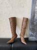 2025 Autumn and Winter New Woven Pointed Thin Heel High Tube But Knee Boots Fashion High Heel Short Boots Women
