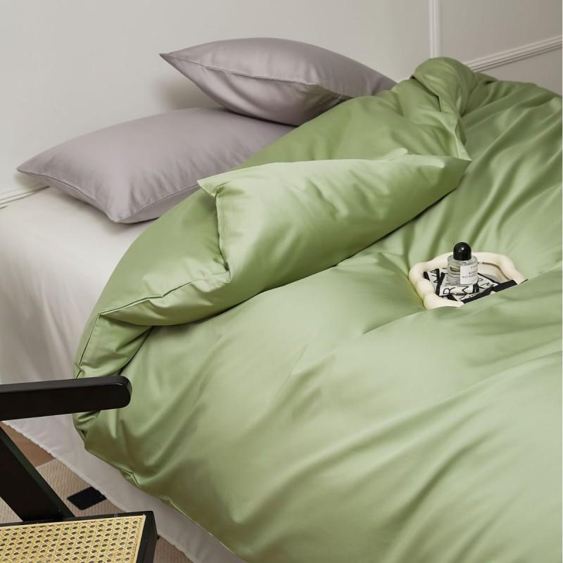 100S Egyptian Long Staple Cotton Bedding Set Pure Color Simple Design All Single Duvet Cover Pillowcase Fitted Sheet