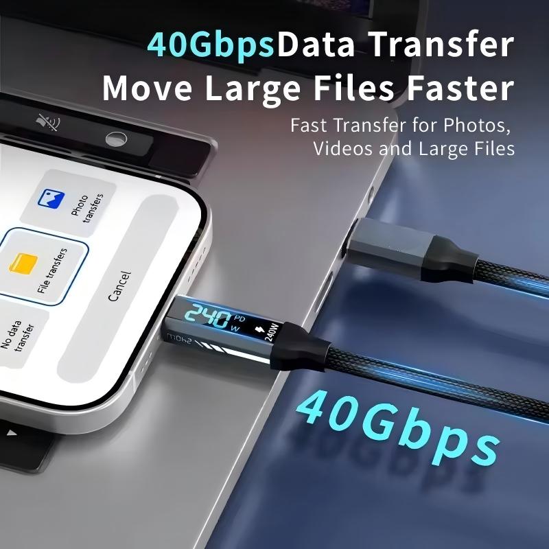 240W Cable Digital Display USB C Cable 8K HD Video Screen Cast 40Gbps High Speed Data Transfer Braided Cord For Laptop Phone