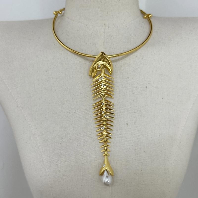 Nový design slitina velká rybí kost přívěsek choker náhrdelník pro ženy přehnaný náhrdelník šperkové doplňky dárek