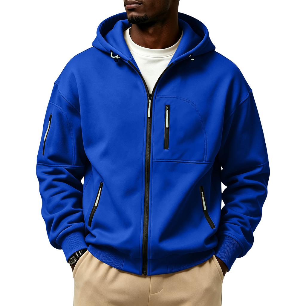 Men's Winter Color Hooded Zip-Up Sweatshirt with - Pockets for Daily Wear