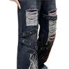 Plus Size Unique Ripped Jeans for Women - Niche Punk Style, Distressed Washed, Loose Wide-Leg Pants