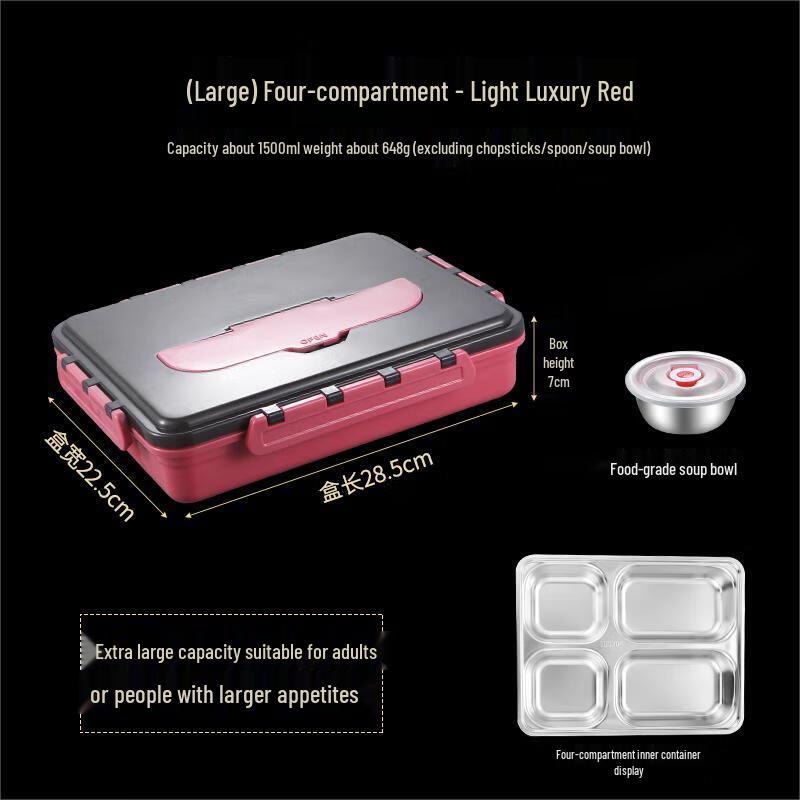 Qianxing 304 Stainless Steel Divided Lunch Box with Soup Bowls