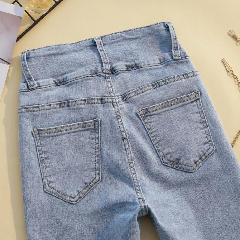 Stretch Jeans s dvojitým zapínáním na malé nohy Slim Slim Pencil Kalhoty