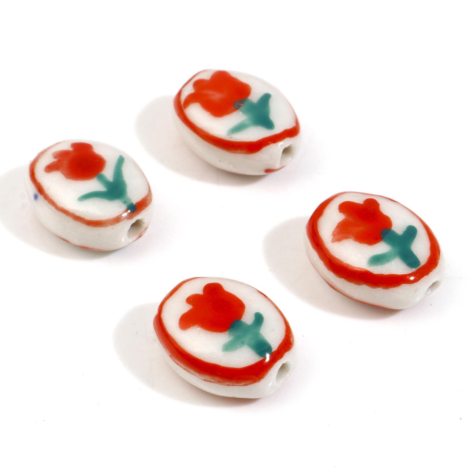 

5PCs Ceramic Tulip Flower Beads Oval Spacer Beads For DIY Jewelry Making Bracelets Necklace Findings