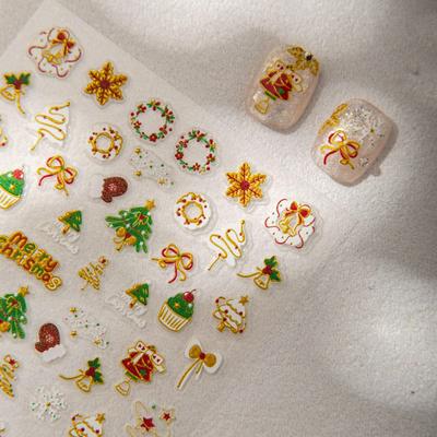 Festive Christmas Tree & Snowflake Nail Art Stickers - Colorful Holiday Wreath, Bow, and More Designs