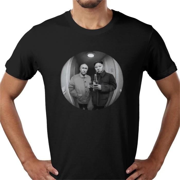 Kim Jong Putin Russia spyhole art funny camera meme tee T shirt 100% cotton L