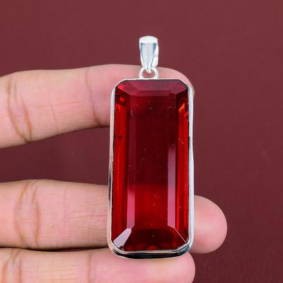 Facettierter Mosambik-Granat Edelstein Anhänger 925 Sterlingsilber Anhänger handgefertigter Anhänger Mosambik-Granat Schmuck Hochzeitsgeschenke Boho Anhänger