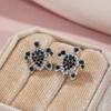 Cute Exquisite Lady Little Sea Turtle White Black Zircon Stud Earrings Small Simple Retro Marine Animal Engagement Zircon Gift