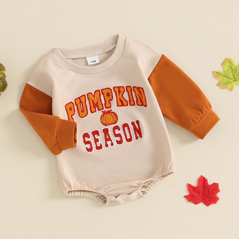 Newborn Baby Girl Boy Autumn Romper Baby Letter Pumpkin Embroidery Rompers Baby Sweatshirt Jumpsuits