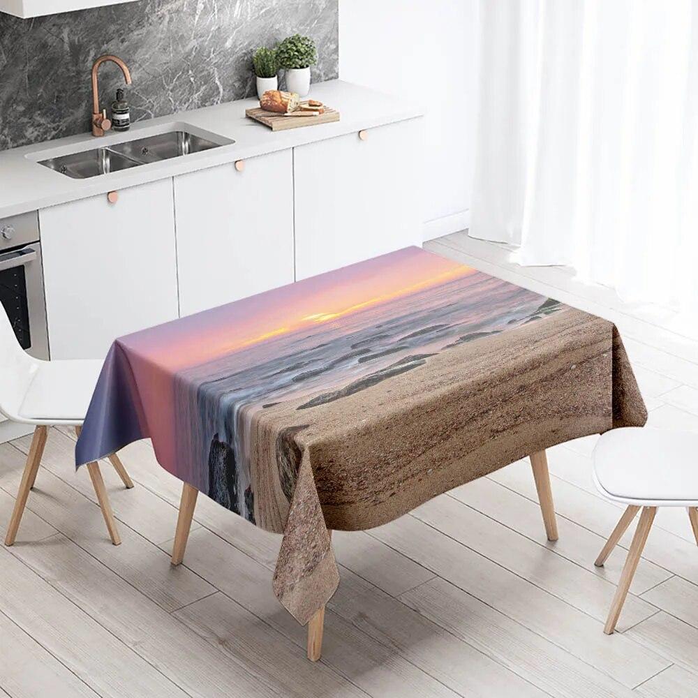 Strand-Tischdecke, Meer, Sonnenuntergang, schmutzabweisend, wasserdicht, rechteckig, für Küche, Esstisch, Heimdekoration