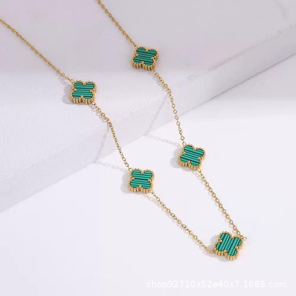 Lucky Clover Double sided Necklace Titanium Steel 18K Gold Titanium Steel Necklace