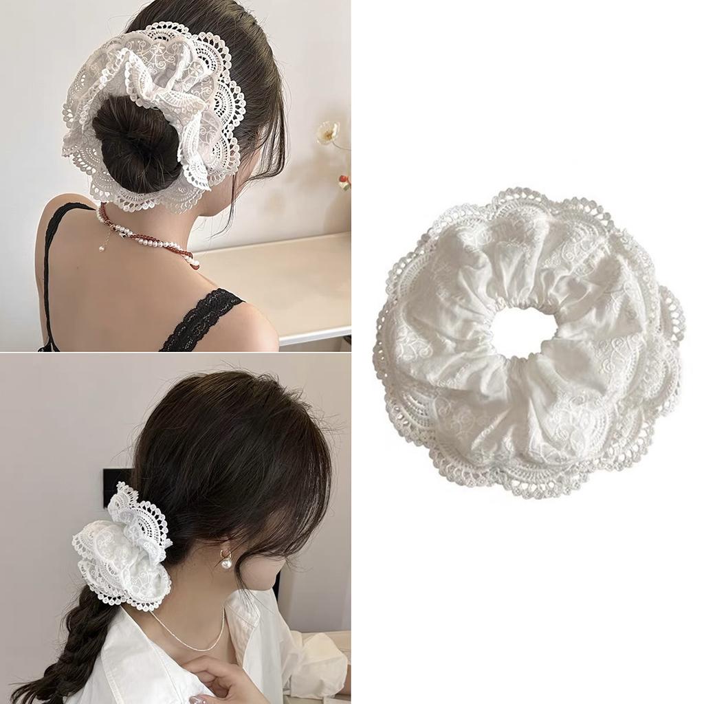 1 Stück Spitzen-Scrunchies Extra Große Größe Doppellagig Weiße Farbe Haargummi Süß Elegant Elastisches Haarband Damen Haar-Accessoires
