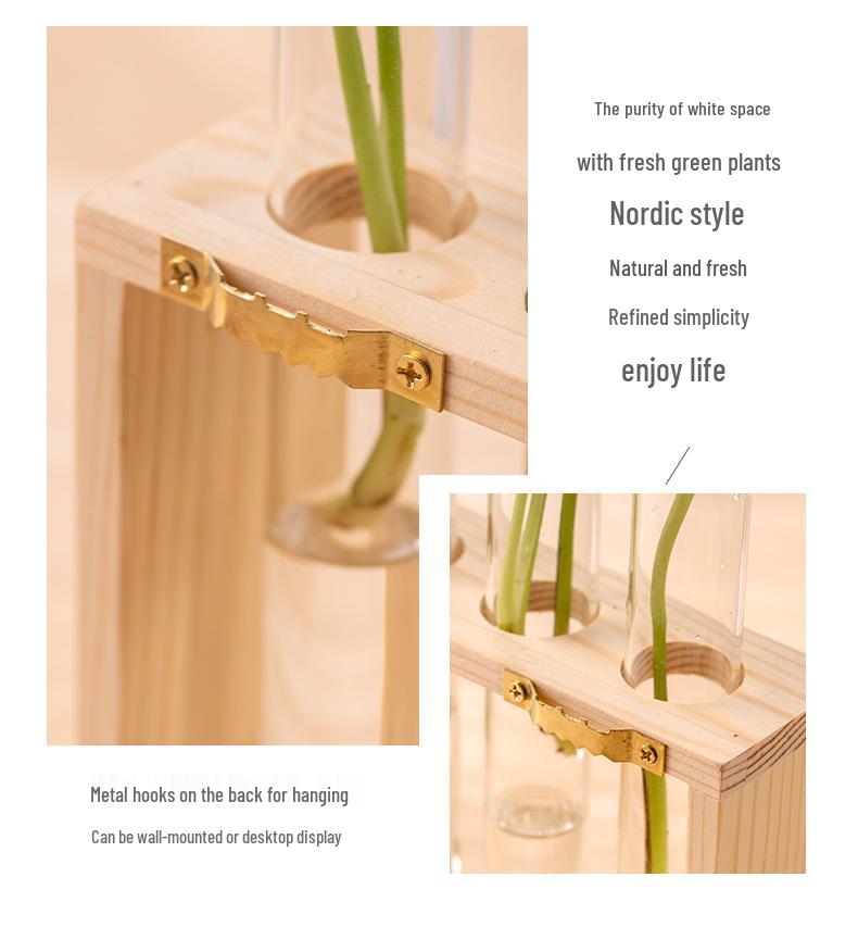 Nordic Glass Vase with Wooden Stand: Hydroponic Plant Table Decoration