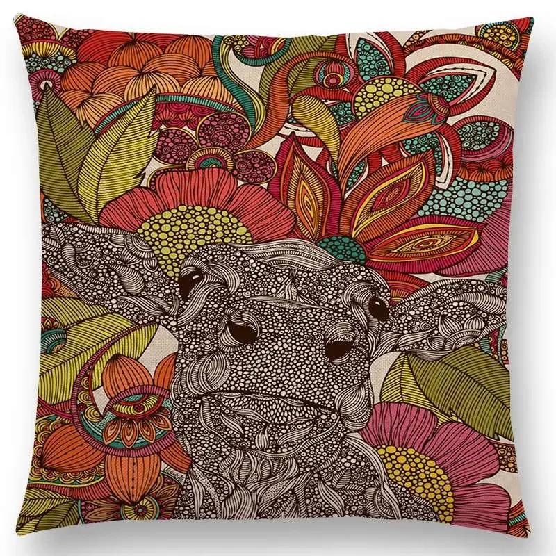 Hinduism Style Cushion Cover Mandalas Floral Animals Flower Deer Elephant Whale Bee Pig Pangolin Squirrel Frog Sofa Pillow Case