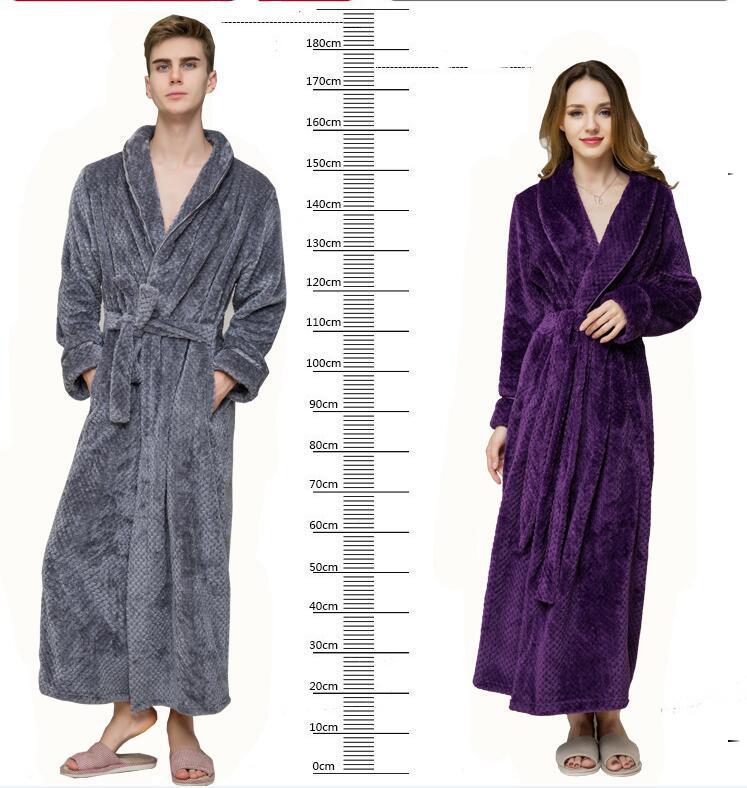 Unisex Thickened Flannel Bathrobe – Autumn/Winter Coral Fleece Pajamas, Plus Size