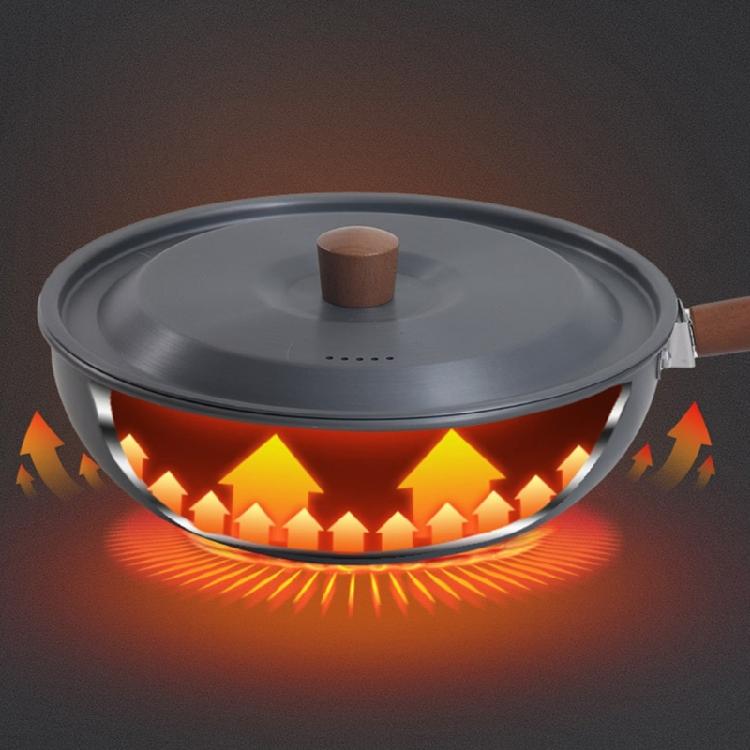 Light Weight Nonstick Frying Pan Wood Handle Wok Cookware Portable Camping Picnic Pot Aluminum Alloys Frying Pan
