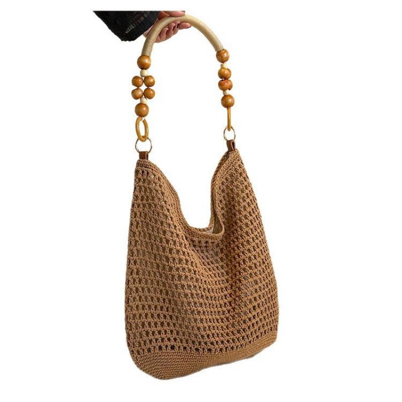 Summer Beach Bag, New Large Capacity Hollow Woven Shoulder Bag, Hand-held Straw Woven Tote Bag