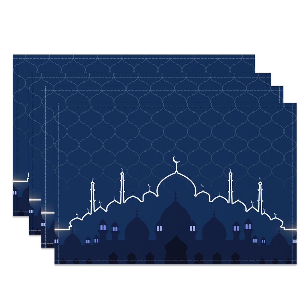 Ramadan Eid Tischsets Islamische Moschee Mondsichel Stern Design Festliche Tischdekoration für Iftar Eid al Fitr Langlebig Waschbar
