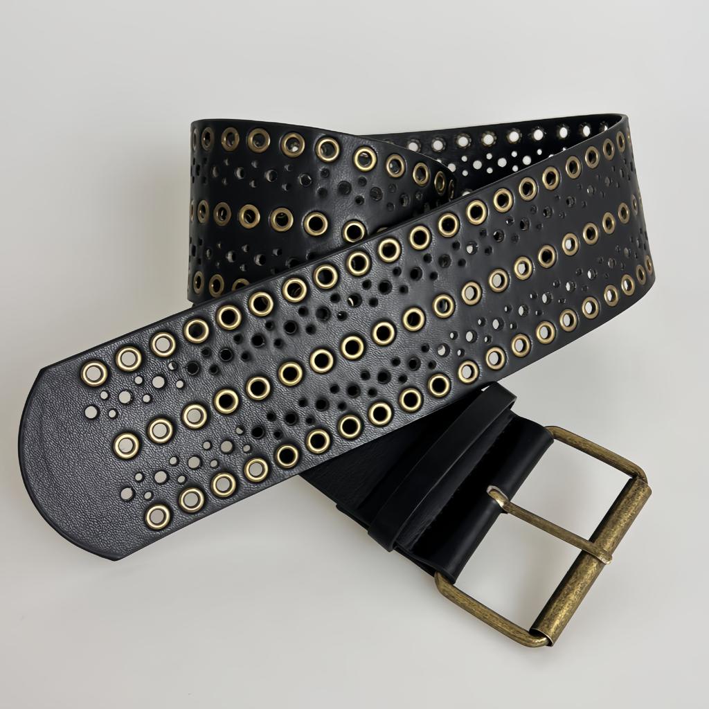 A New Punk Style Wide-waist Belt with Riveted Air Holes and Hollowed-out Designs, Featuring A Hip-hop Style of The European and American Hot Girls