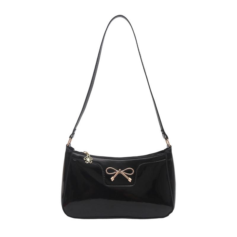 Fashion bow bag new solid color large capacity texture commuter shoulder armpit bag чёрный