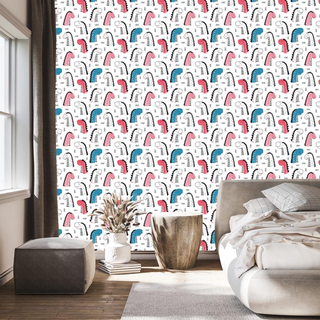 Colorful Dinosaurs and Dots Wallpaper for Living Room and Bedroom 50x1000