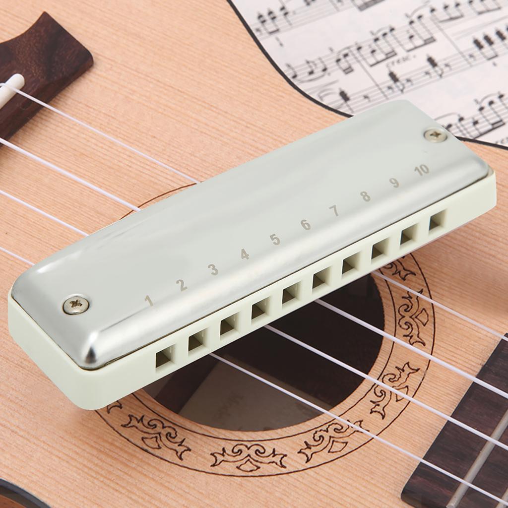 Blues Harmonica 10 Holes Mouthorgan Bb Key Stainless Steel ABS Resin Wind InstrumentWhite