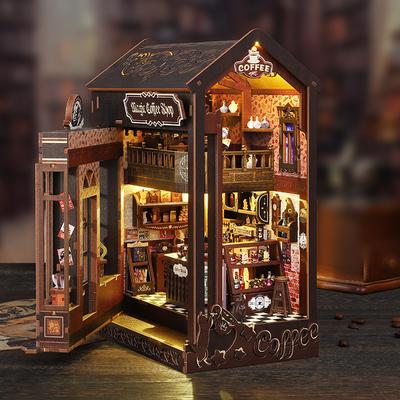 DIY Book Nook Kit 3D Miniature Wooden Doll House With Light Bookshelf Insert Retro Booknook Decor For Gifts Bookshop Series Doll