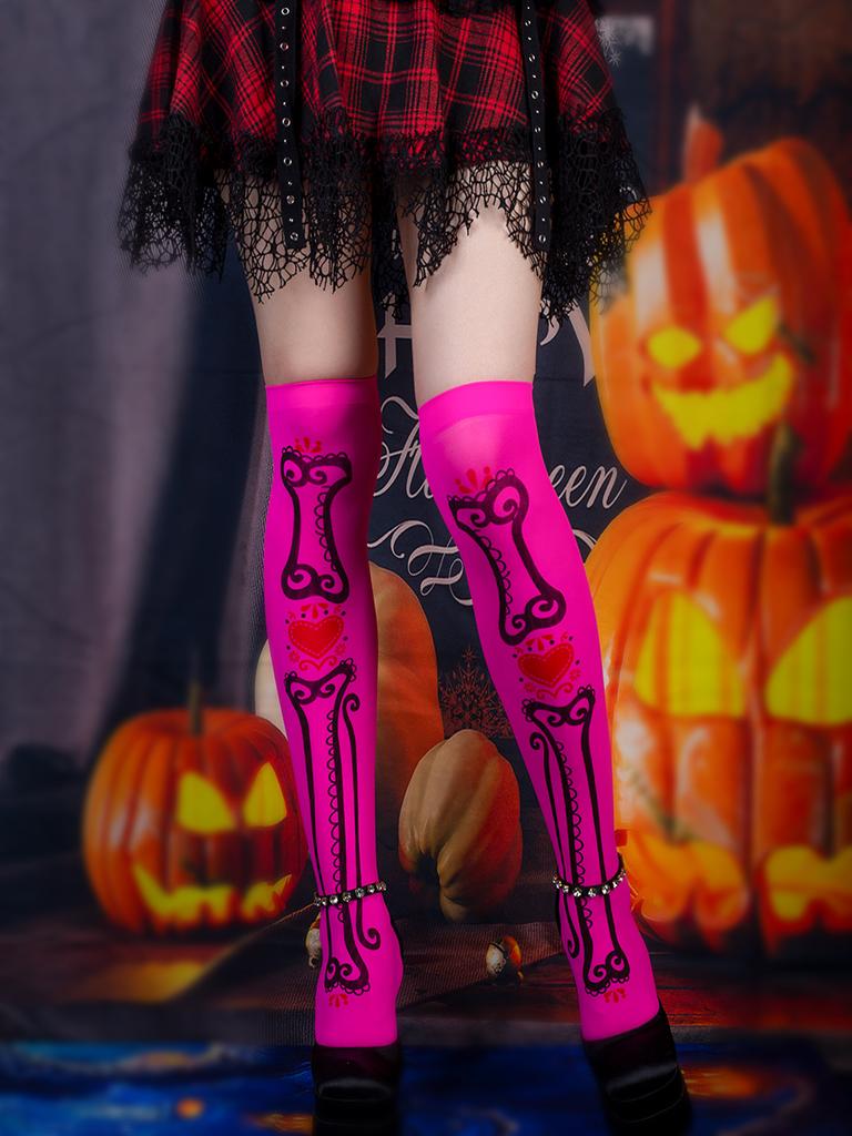 Over Knee Stockings Kids Summer Black High Stockings Japanese College Trendy Bones Halloween Socks