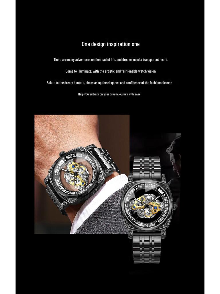 Binbang European & American Oversized Hollow Carved Men's Fashion Waterproof Casual Watch