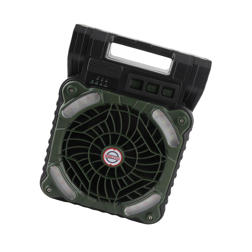 Solar Fan 5200MAH Type C Charging 4 Speed   Brushless Motor 4.5mCelsiuss Low Noise LED Timer Solar Camping Fan for Fishing Outdoor Activities