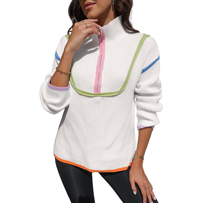 2025 Winter Women's Loose Casual Lapel Pullover Sweater - European American Style, Drop Shoulder, Long Sleeve