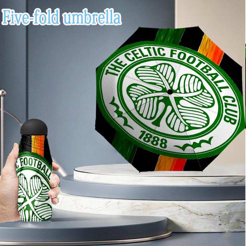 1PC Celtic Football Club Crest Printed Mini Five-Fold Lightweight Umbrella, Eight-Bone Frame, for Home Travel and Outdoor Use in Any Season