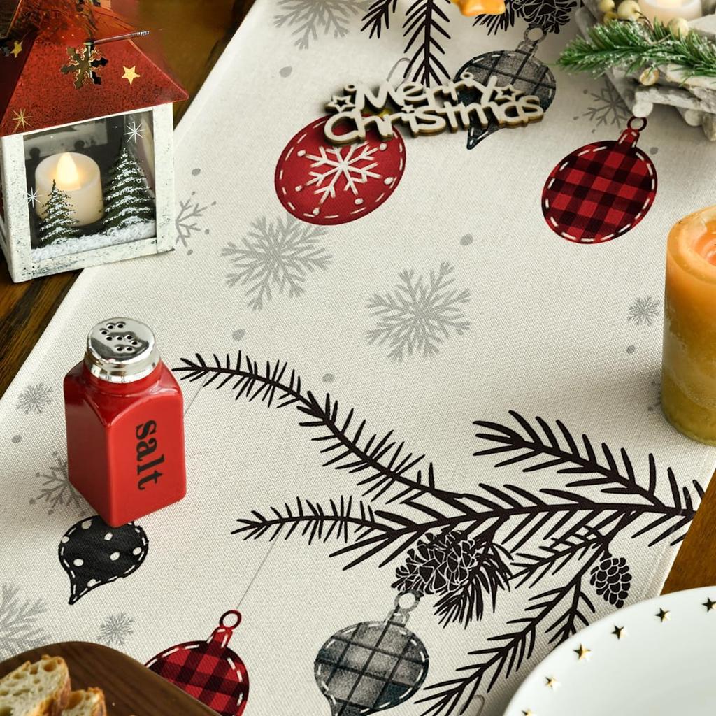 Merry Christmas Red Pine Trees Linen Table Runner Winter Xmas Holiday Party Kitchen Dining Table Decor Navidad Decorations 2025