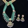 Ensemble Collier et Boucles d'Oreilles en Perles de Verre Vert Vintage pour Femmes