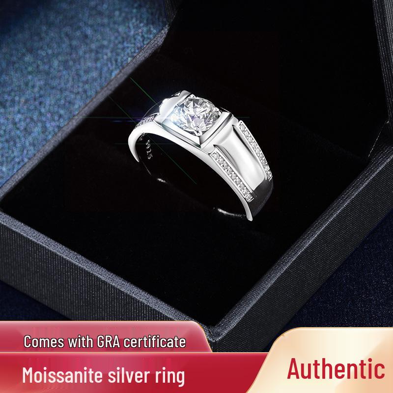 

Banyan Tree S925 Silver Men s Moissanite Geometric Diamond Ring Adjustable