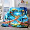 2026 New Arrivals Heart-Shaped Floral Wreath Print Flannel Throw Blanket Polyester, Digital Print, Reversible, All-Season, Soft Non- Fabric, No Pillin