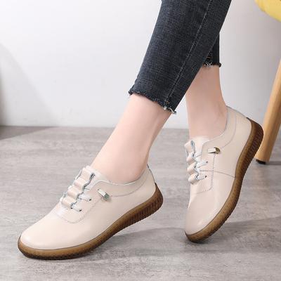 Women's Casual Shoes 2025 Spring and Autumn Cowhide Comfortable Soft Sole Flat Bottom Mom Single Shoe with Plush Casual Shoes