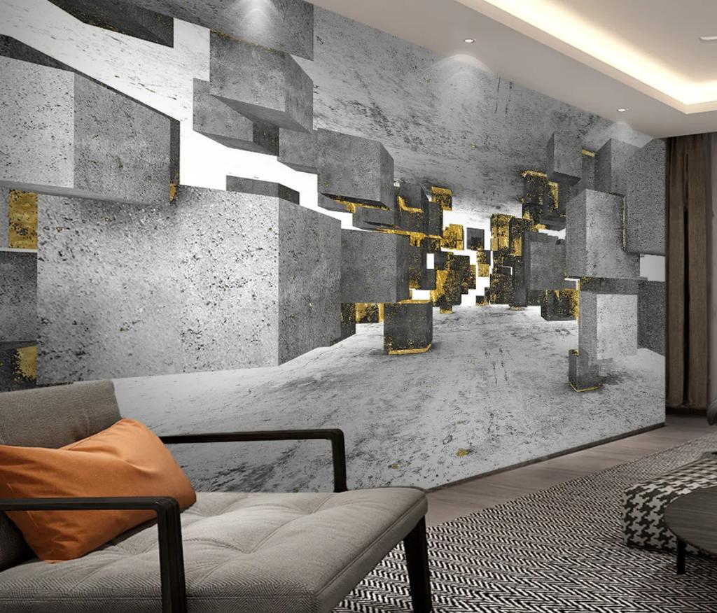 3d Wallpaper Living Room Bedroom Mural Solid Gray Rectangle Minimalist Gold 3d Wall Paper