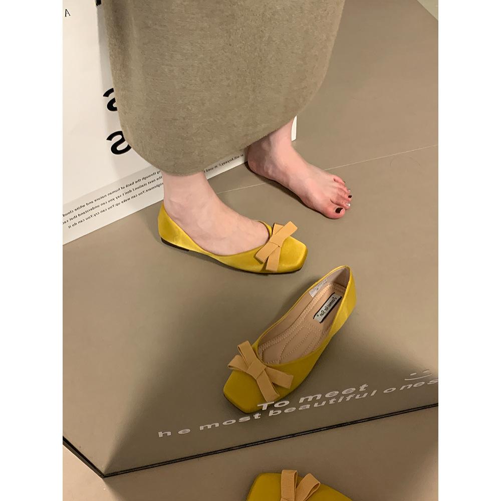 2025 new fairy style with skirt flat-soled single shoes women's autumn gentle bow one-pedal ladyshoes