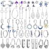 925 Sterling Silber Liebe Feder Mond Stern Herz Ohrringe Passend für Original Charms Creolen für Damen Mädchen Stecker Ohrring Schmuck Geschenke