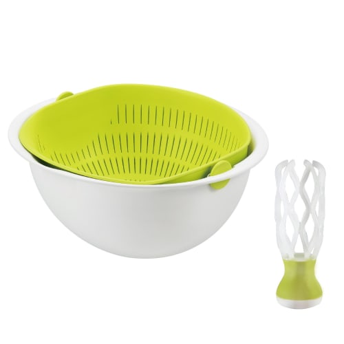Akebono Sangyo Colander and Bowl, Made In Japan. Tilt the Bowl for Quick Drainage Without Removing the Colander. The Included Rice Washer Allows You T