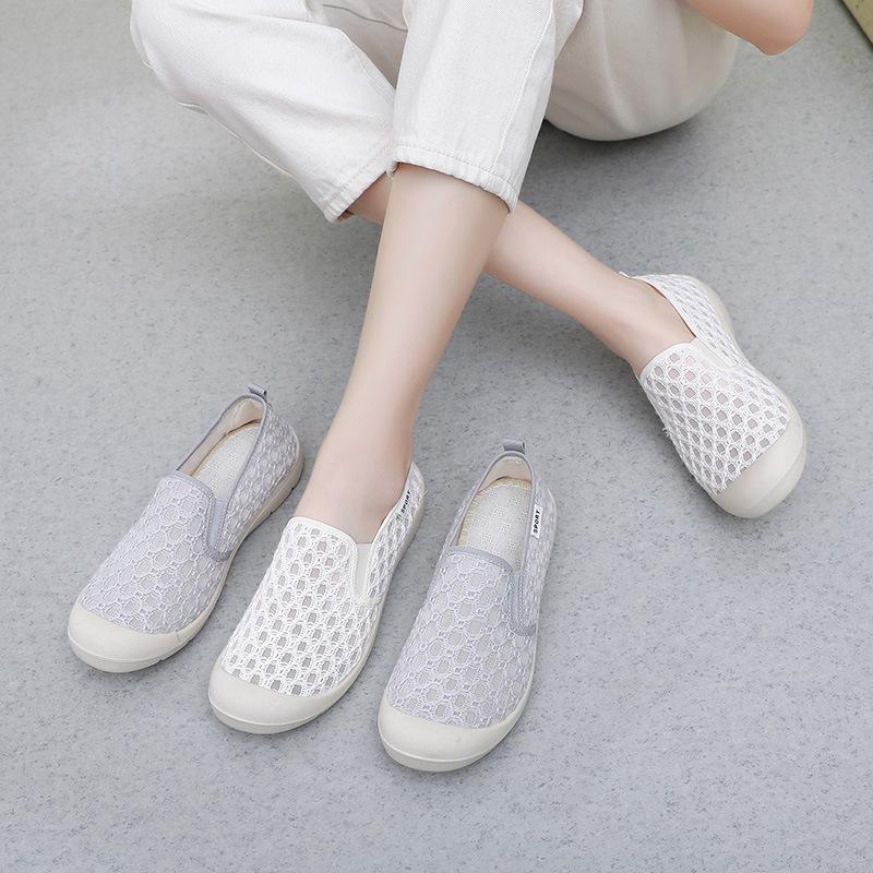 Shoes Women's Spring 2025 New Casual Single Shoes Comfortable Lazy Round Toe Mesh Breathable and Wear-resistant Women's Shoes