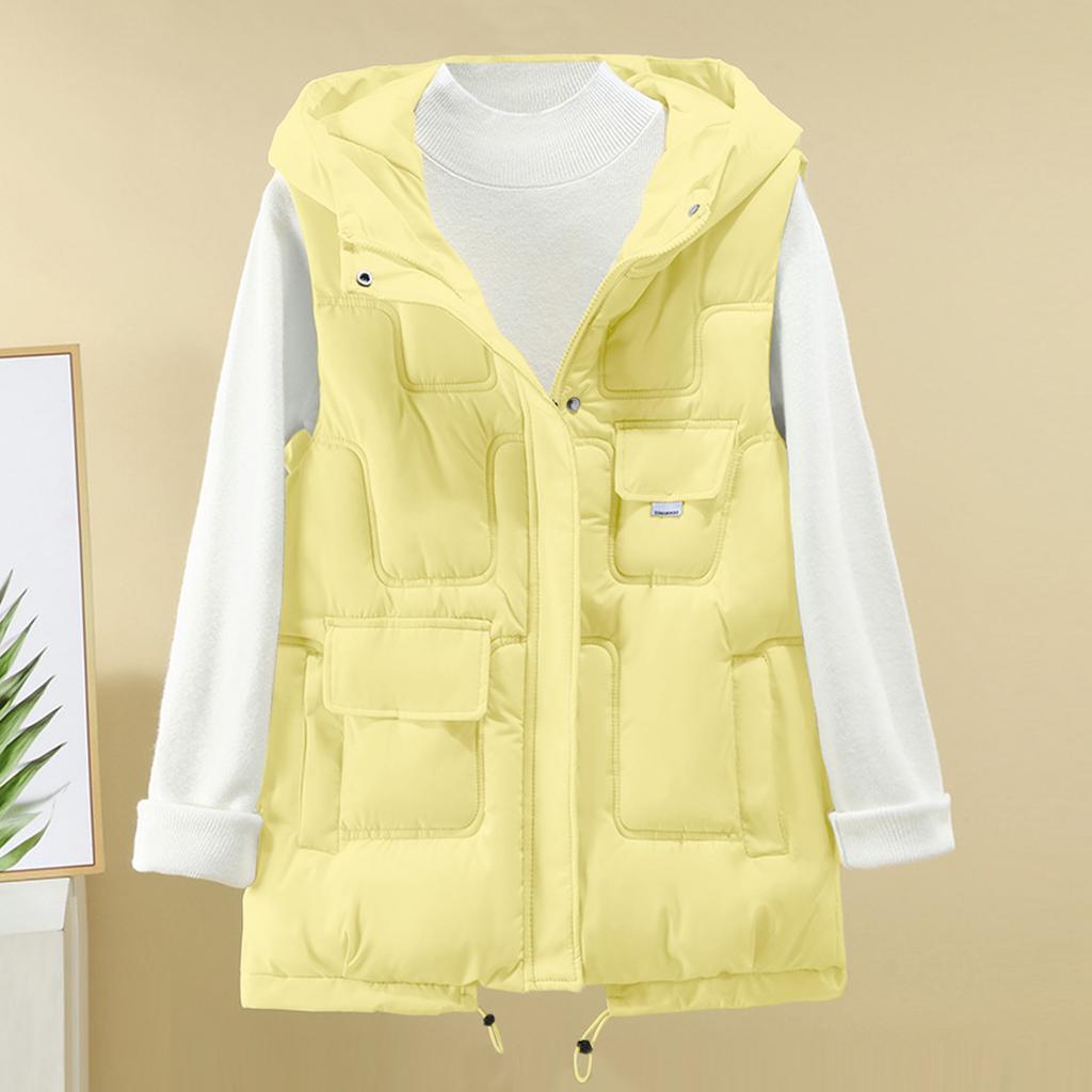 Women's Long Vest Plain Sleeveless Hood Winter Vest Outwear Jacket Lightweight Warm Coat Outerwear