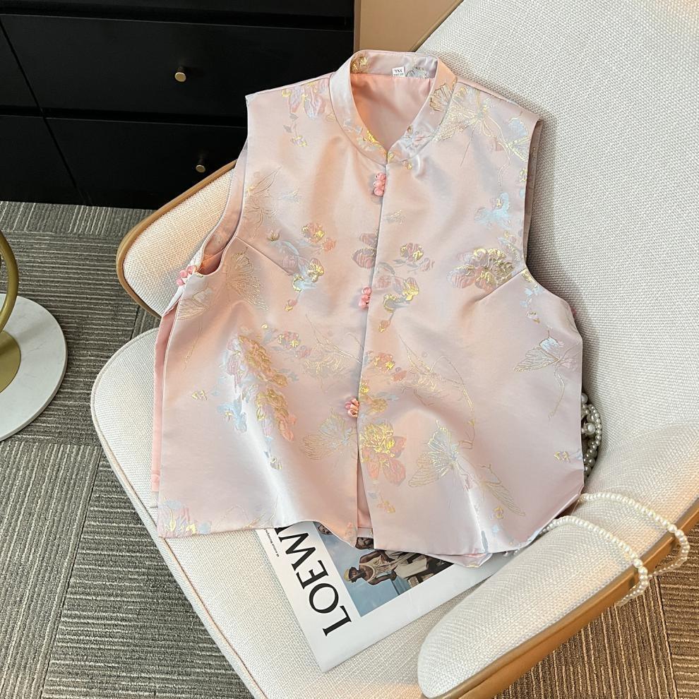 Vest jacquard stand-up collar vest women's new embroidered annual top trend